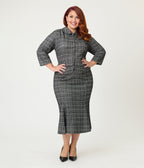 Unique Vintage Plus Size Black & White Plaid Boucle Trumpet Skirt - Unique Vintage - Womens, BOTTOMS, SKIRTS