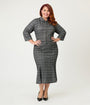 Unique Vintage Plus Size Black & White Plaid Boucle Trumpet Skirt