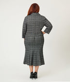 Unique Vintage Plus Size Black & White Plaid Boucle Trumpet Skirt - Unique Vintage - Womens, BOTTOMS, SKIRTS