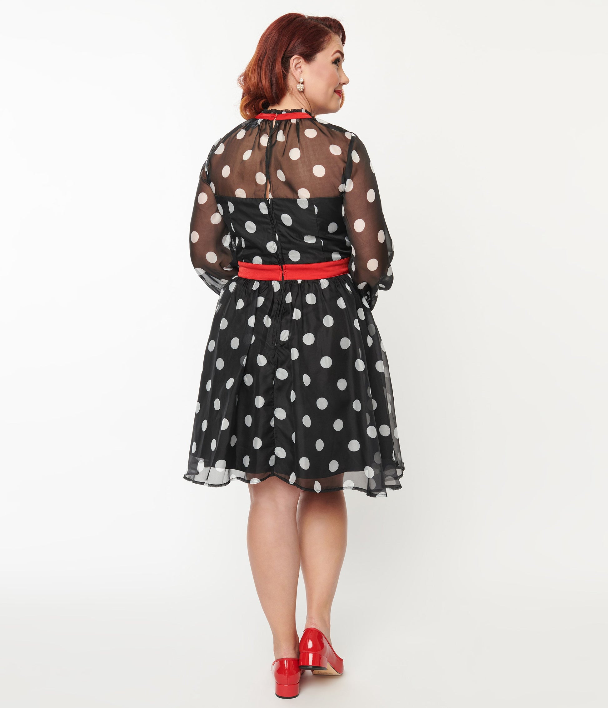 Unique Vintage Plus Size Black & White Polka Dot Flocked Tulle Dress - Unique Vintage - Womens, DRESSES, FIT AND FLARE