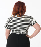 Unique Vintage Plus Size Black & White Stripe Pentagon Collar Knit Top - Unique Vintage - Womens, TOPS, KNIT TOPS