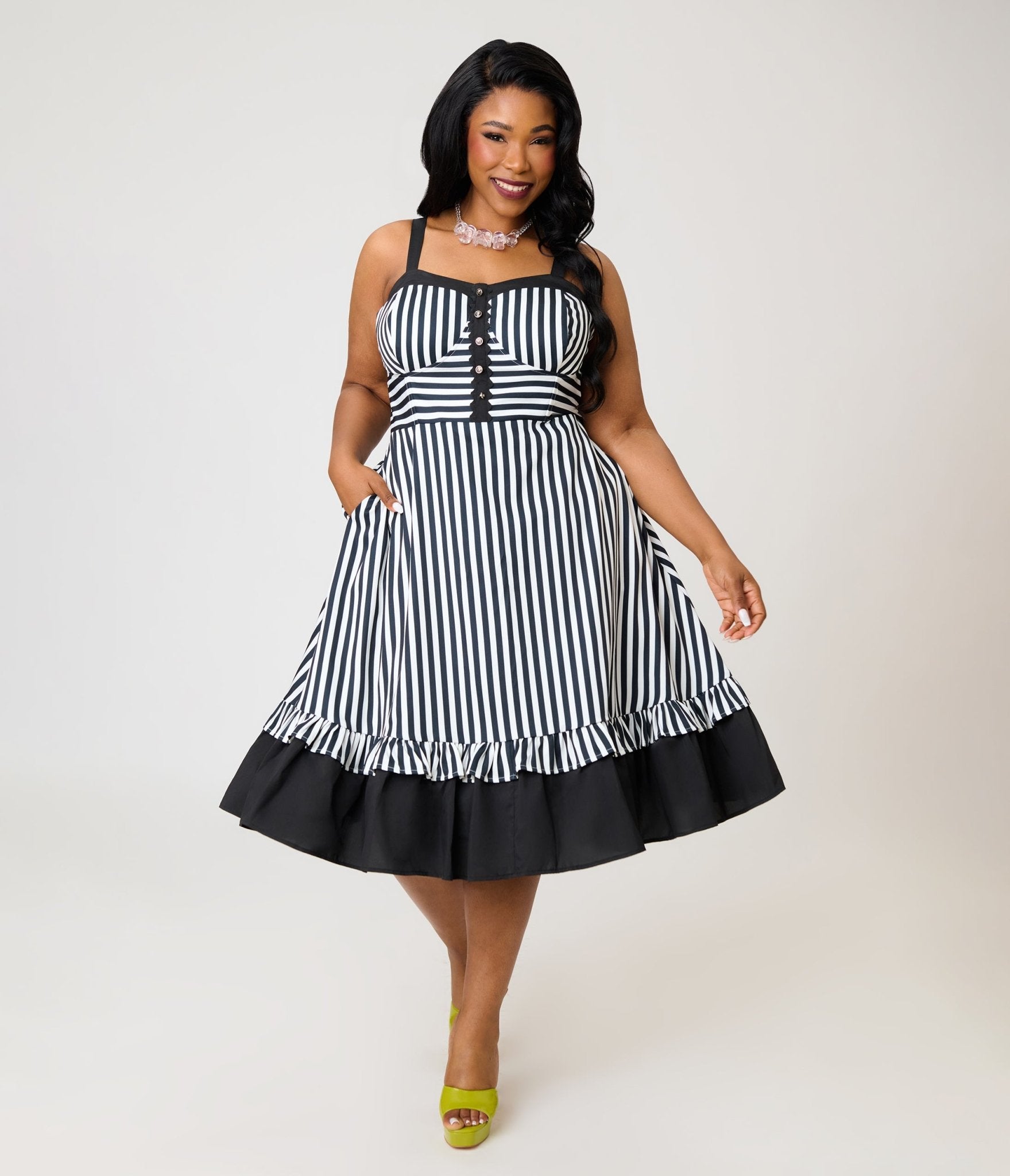 Unique Vintage Plus Size Black & White Stripe Sweetheart Betty Swing D