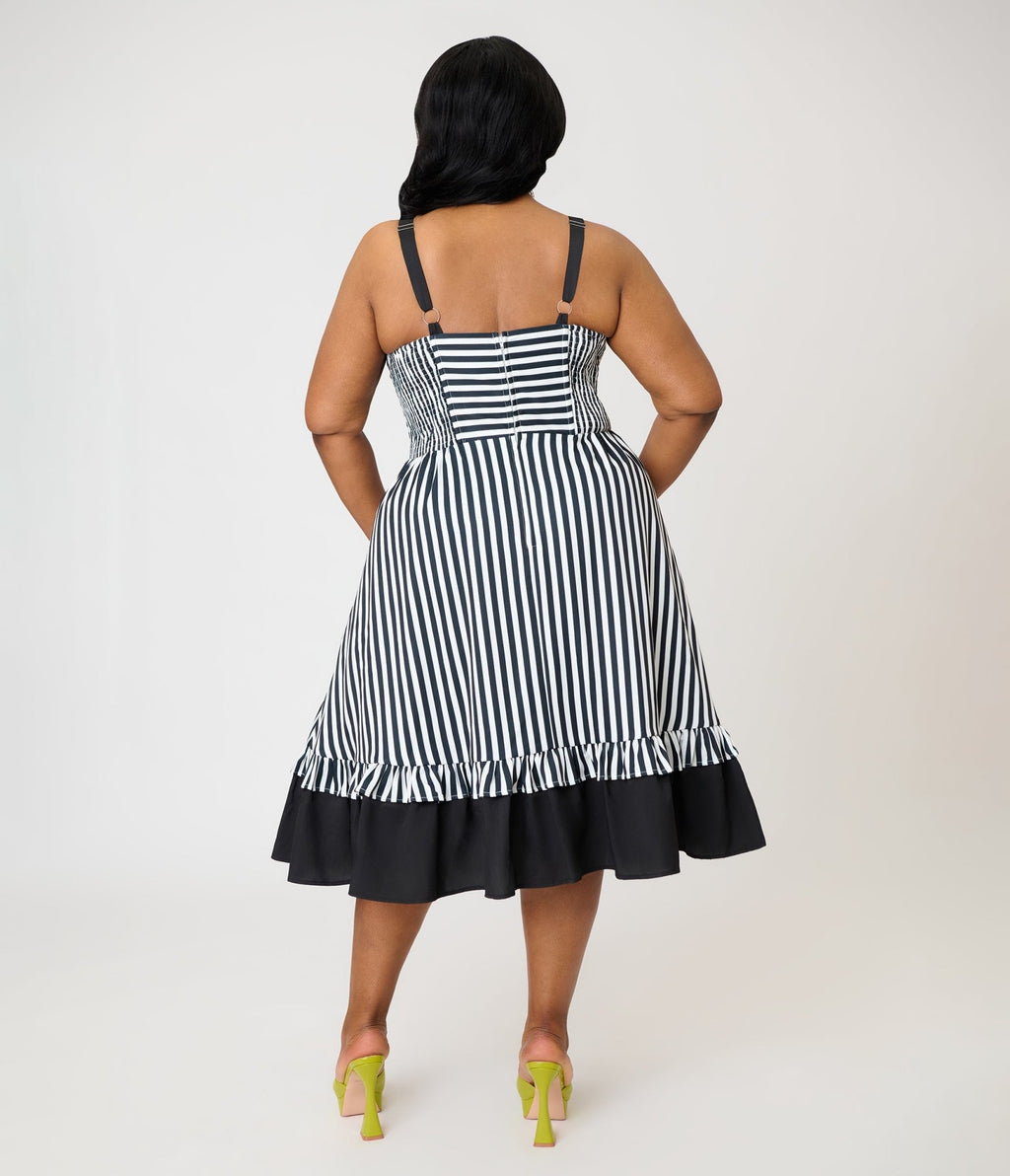 Unique Vintage Plus Size Black & White Stripe Sweetheart Betty Swing Dress - Unique Vintage - Womens, DRESSES, SWING