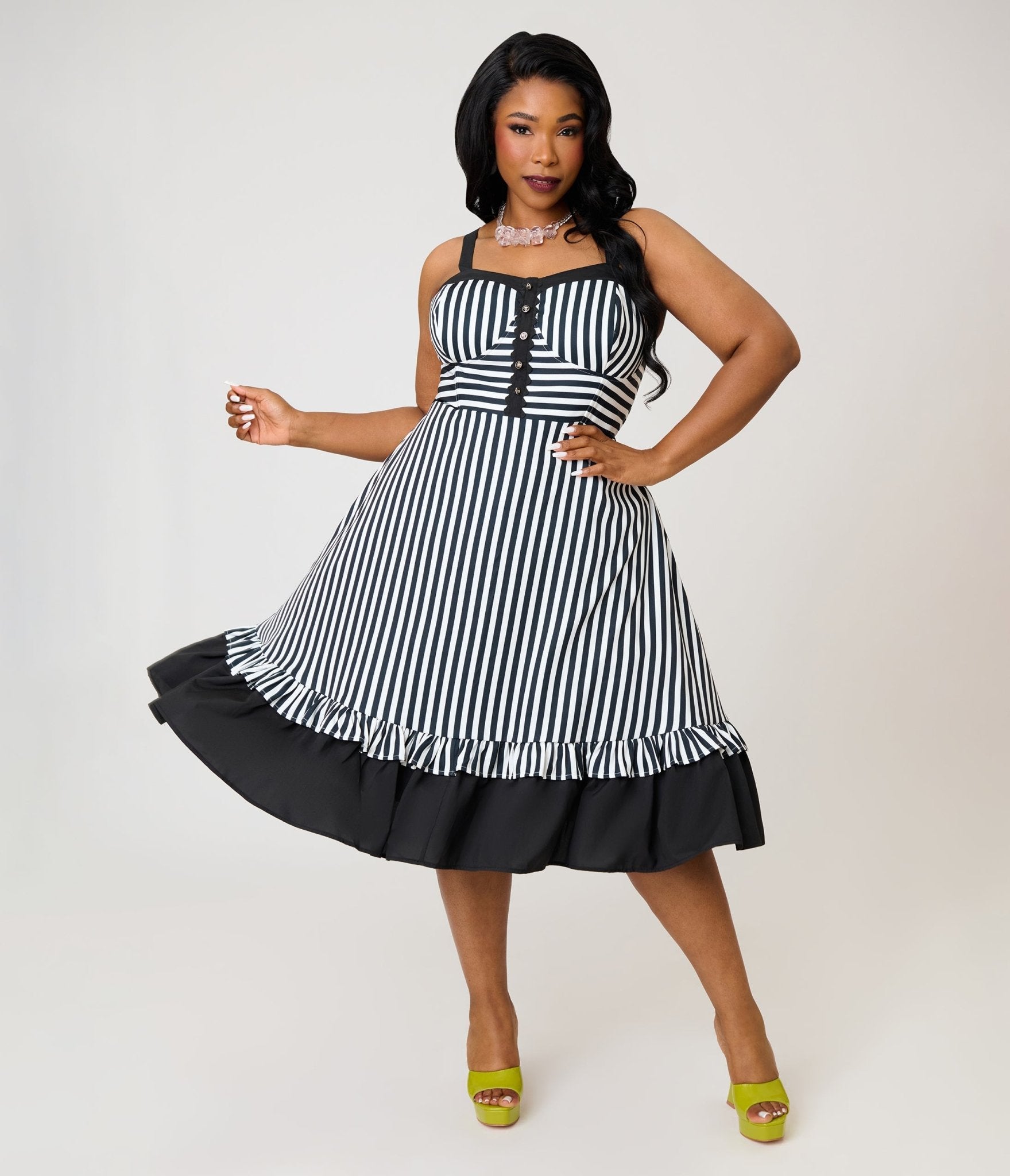 Unique Vintage Plus Size Black & White Stripe Sweetheart Betty Swing D