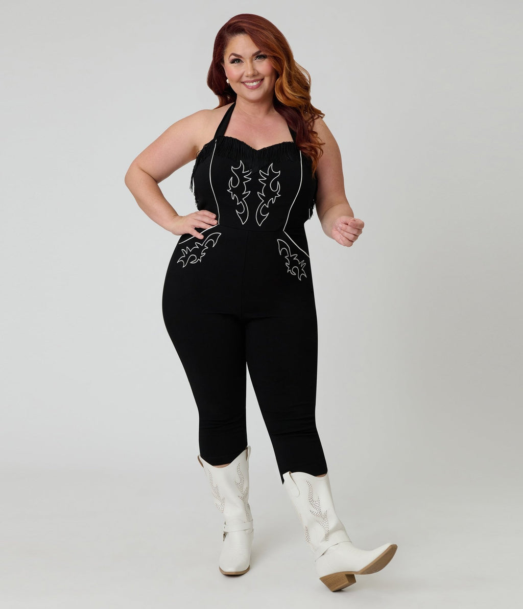 Unique Vintage Plus Size Black & White Western Maines Jumpsuit - Unique Vintage - Womens, BOTTOMS, ROMPERS AND JUMPSUITS