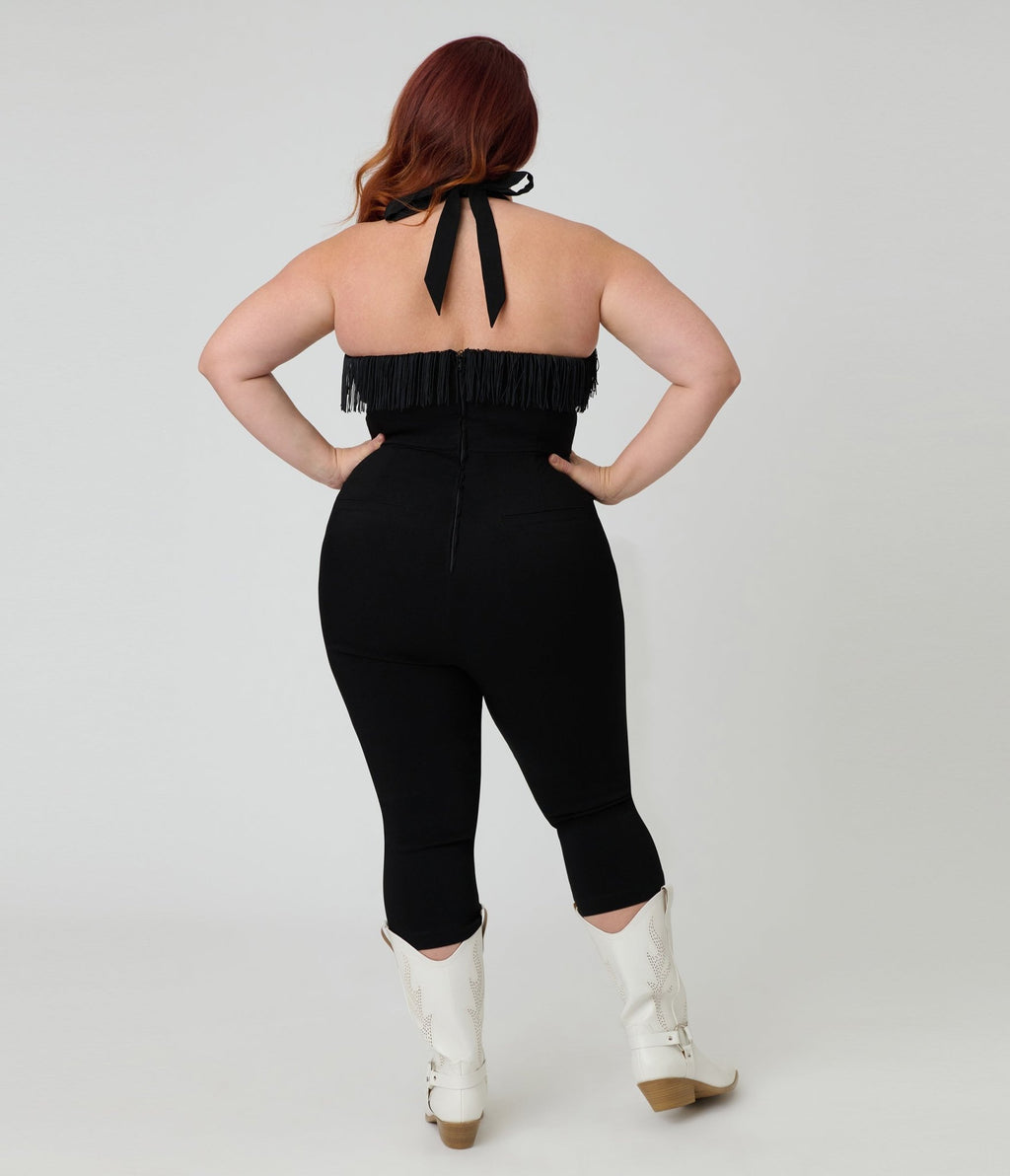 Unique Vintage Plus Size Black & White Western Maines Jumpsuit - Unique Vintage - Womens, BOTTOMS, ROMPERS AND JUMPSUITS