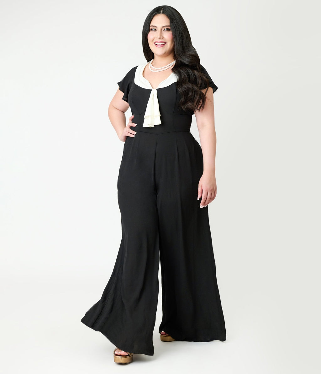 Unique Vintage Plus Size Black Wide Leg Jumpsuit