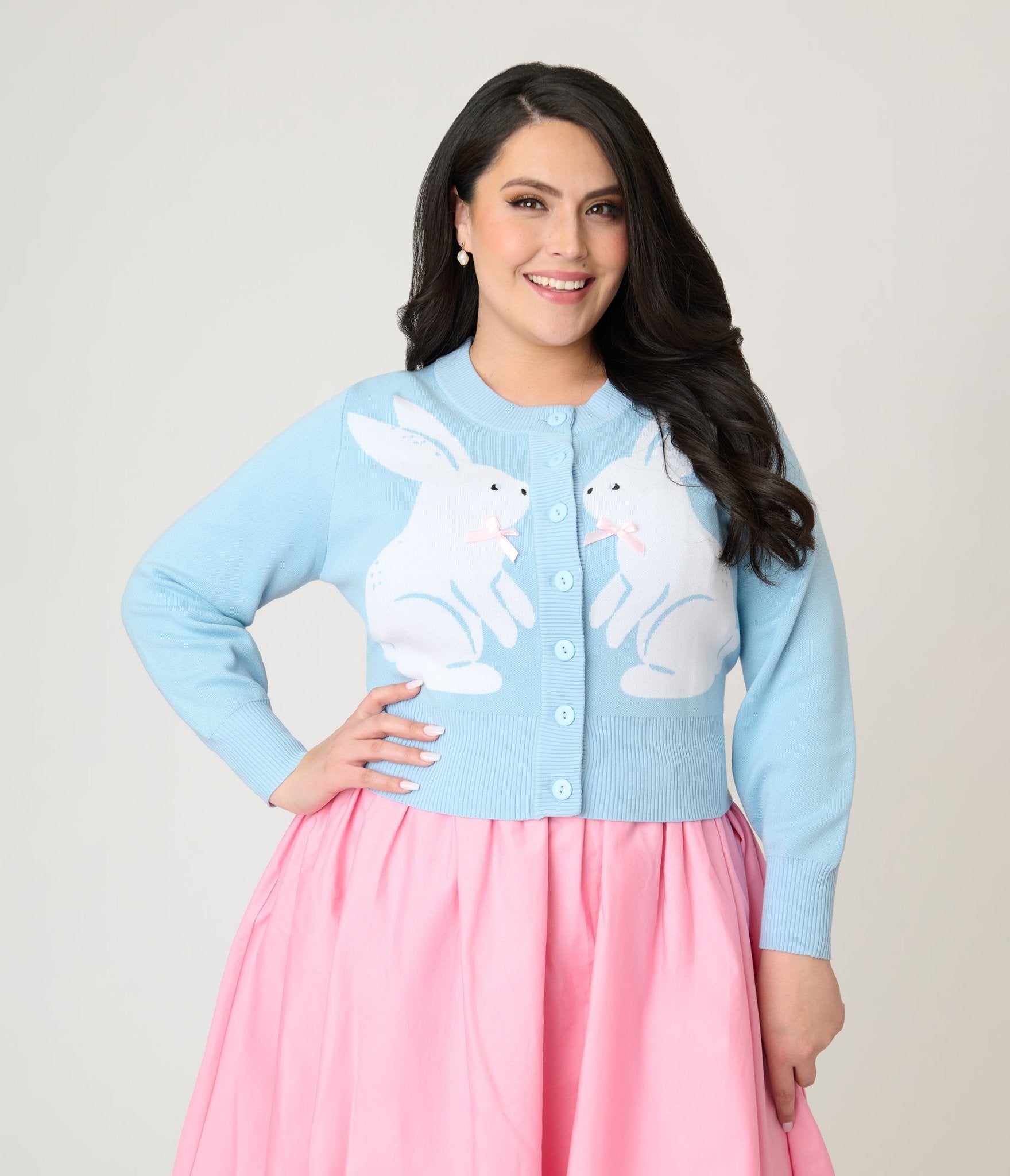 Unique Vintage Plus Size Blue Bunny Cropped Cardigan - Unique Vintage - Womens, TOPS, SWEATERS