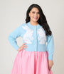 Unique Vintage Plus Size Blue Bunny Cropped Cardigan