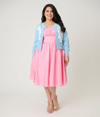 Unique Vintage Plus Size Blue Bunny Cropped Cardigan - Unique Vintage - Womens, TOPS, SWEATERS