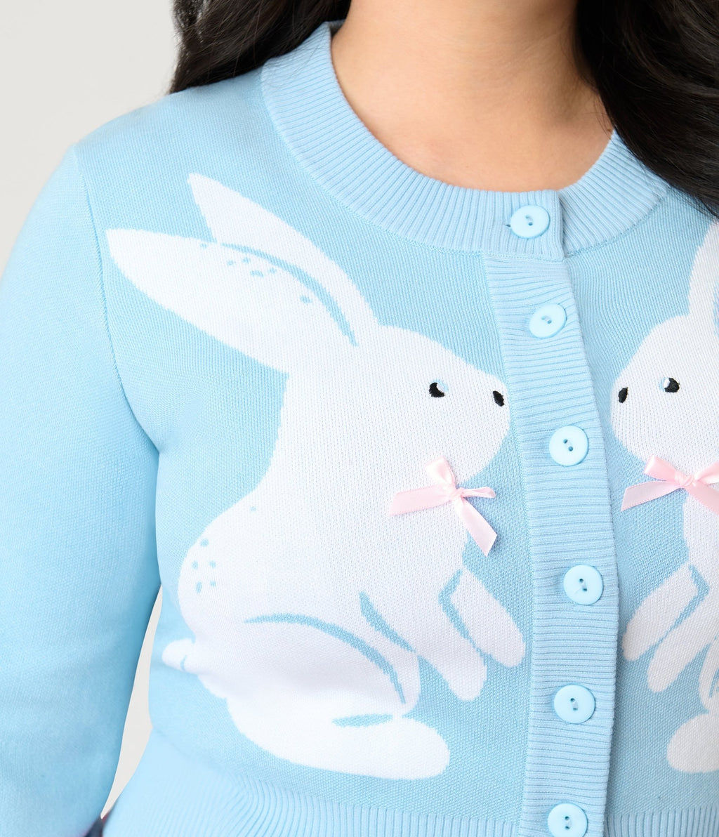 Unique Vintage Plus Size Blue Bunny Cropped Cardigan - Unique Vintage - Womens, TOPS, SWEATERS