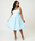 Unique Vintage Plus Size Blue Butterfly Eyelet Swing Dress - Unique Vintage - Womens, DRESSES, SWING
