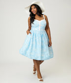 Unique Vintage Plus Size Blue Butterfly Eyelet Swing Dress - Unique Vintage - Womens, DRESSES, SWING