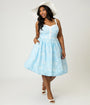Unique Vintage Plus Size Blue Butterfly Eyelet Swing Dress