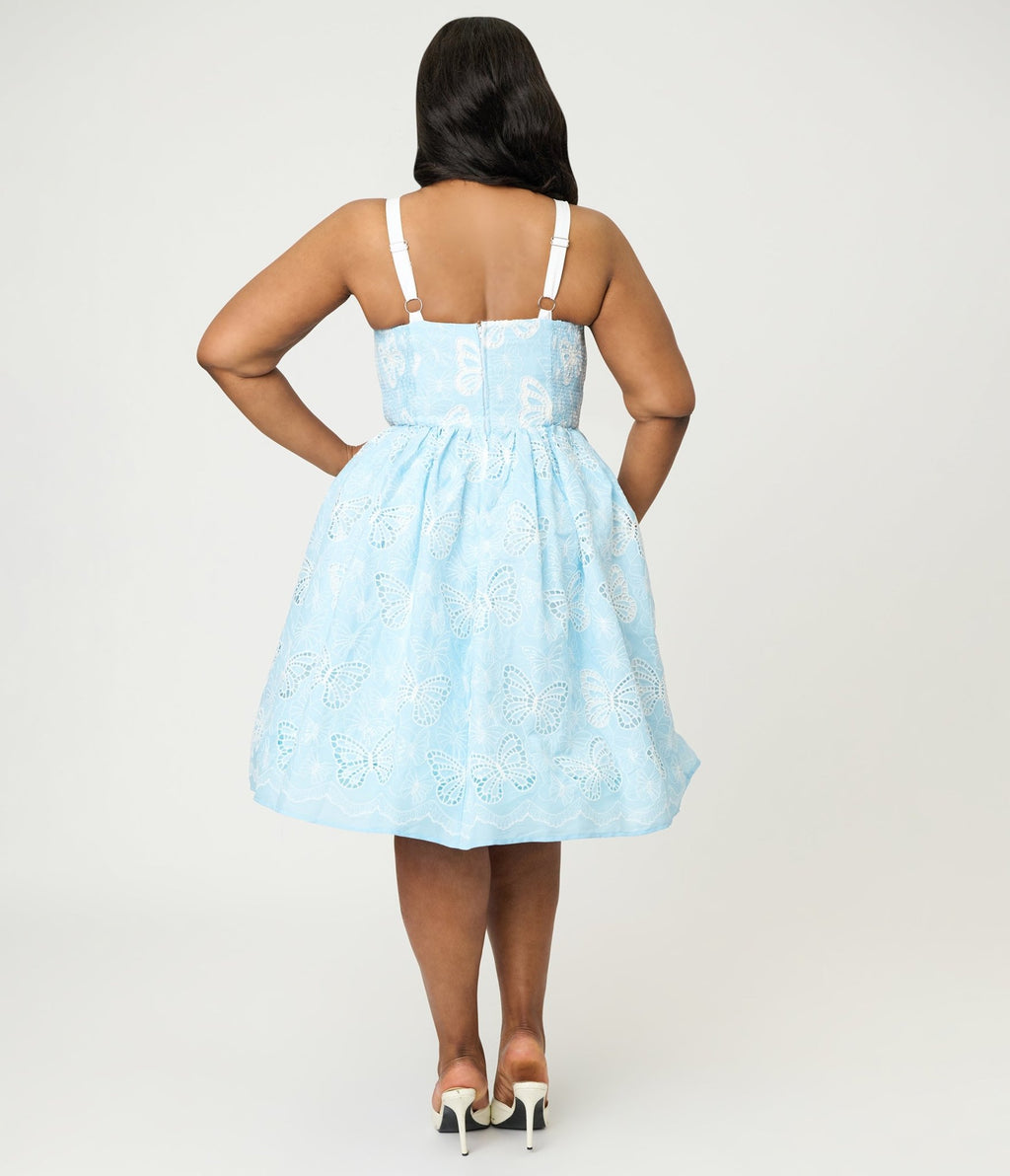 Unique Vintage Plus Size Blue Butterfly Eyelet Swing Dress - Unique Vintage - Womens, DRESSES, SWING