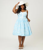 Unique Vintage Plus Size Blue Butterfly Eyelet Swing Dress - Unique Vintage - Womens, DRESSES, SWING