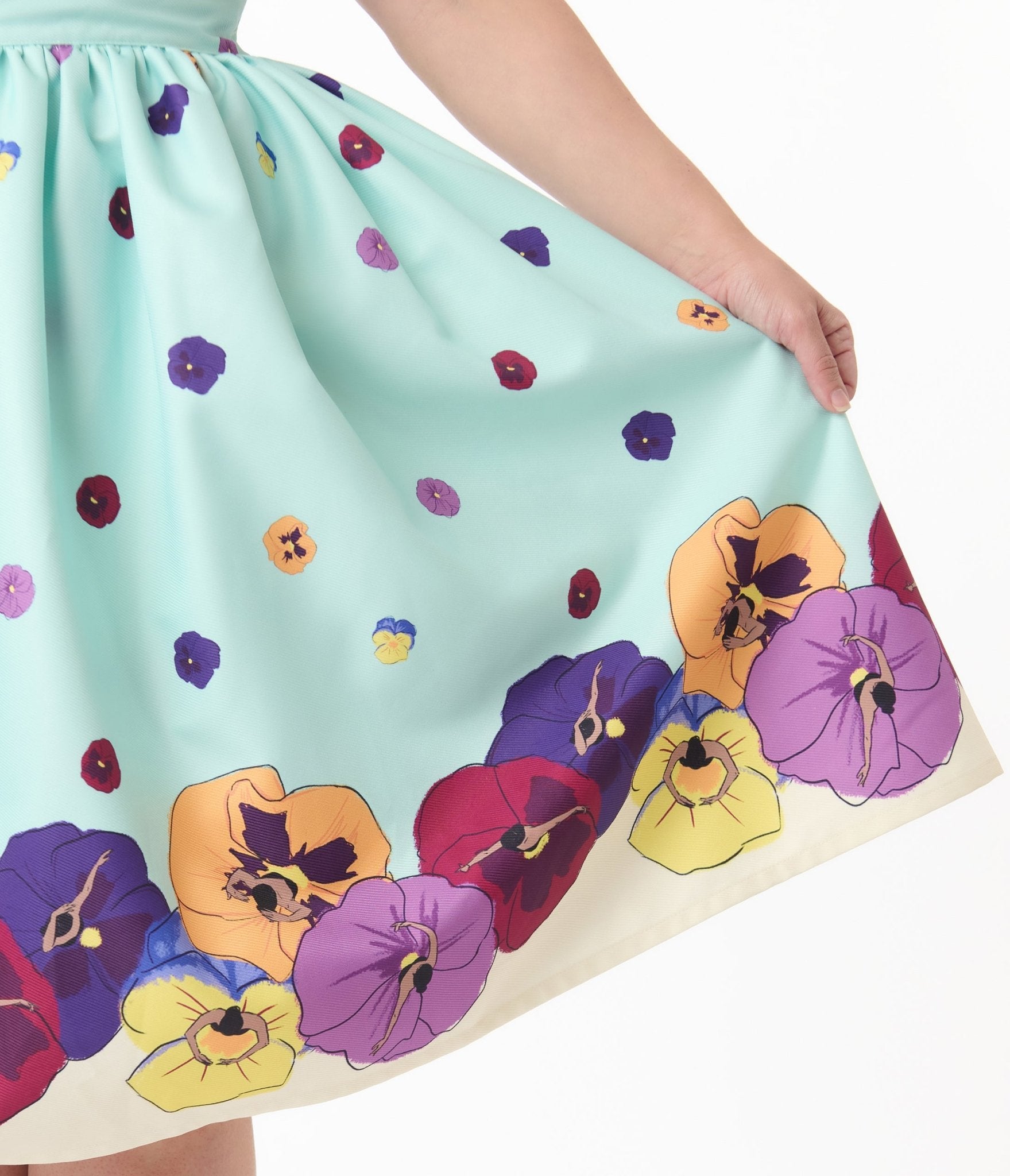 Unique Vintage Plus Size Blue Dancing Pansies Gellar Swing Skirt - Unique Vintage - Womens, BOTTOMS, SKIRTS