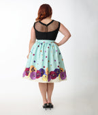 Unique Vintage Plus Size Blue Dancing Pansies Gellar Swing Skirt - Unique Vintage - Womens, BOTTOMS, SKIRTS