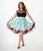 Unique Vintage Plus Size Blue Dancing Pansies Gellar Swing Skirt
