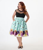 Unique Vintage Plus Size Blue Dancing Pansies Gellar Swing Skirt - Unique Vintage - Womens, BOTTOMS, SKIRTS