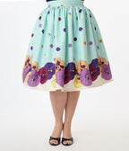 Unique Vintage Plus Size Blue Dancing Pansies Gellar Swing Skirt - Unique Vintage - Womens, BOTTOMS, SKIRTS