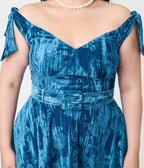 Unique Vintage Plus Size Blue Floral Embossed Velvet Prairie Swing Dress - Unique Vintage - Womens, DRESSES, SWING