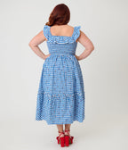 Unique Vintage Plus Size Blue Gingham & Cherries Midi Dress - Unique Vintage - Womens, DRESSES, MIDI