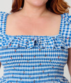 Unique Vintage Plus Size Blue Gingham & Cherries Midi Dress - Unique Vintage - Womens, DRESSES, MIDI