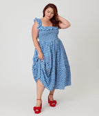 Unique Vintage Plus Size Blue Gingham & Cherries Midi Dress - Unique Vintage - Womens, DRESSES, MIDI