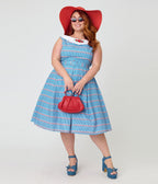 Unique Vintage Plus Size Blue Gingham & Strawberries Swing Dress - Unique Vintage - Womens, DRESSES, SWING