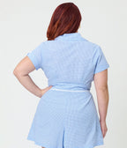 Unique Vintage Plus Size Blue Gingham & Veggie Embroidery Shirley Crop Top - Unique Vintage - Womens, TOPS, WOVEN TOPS