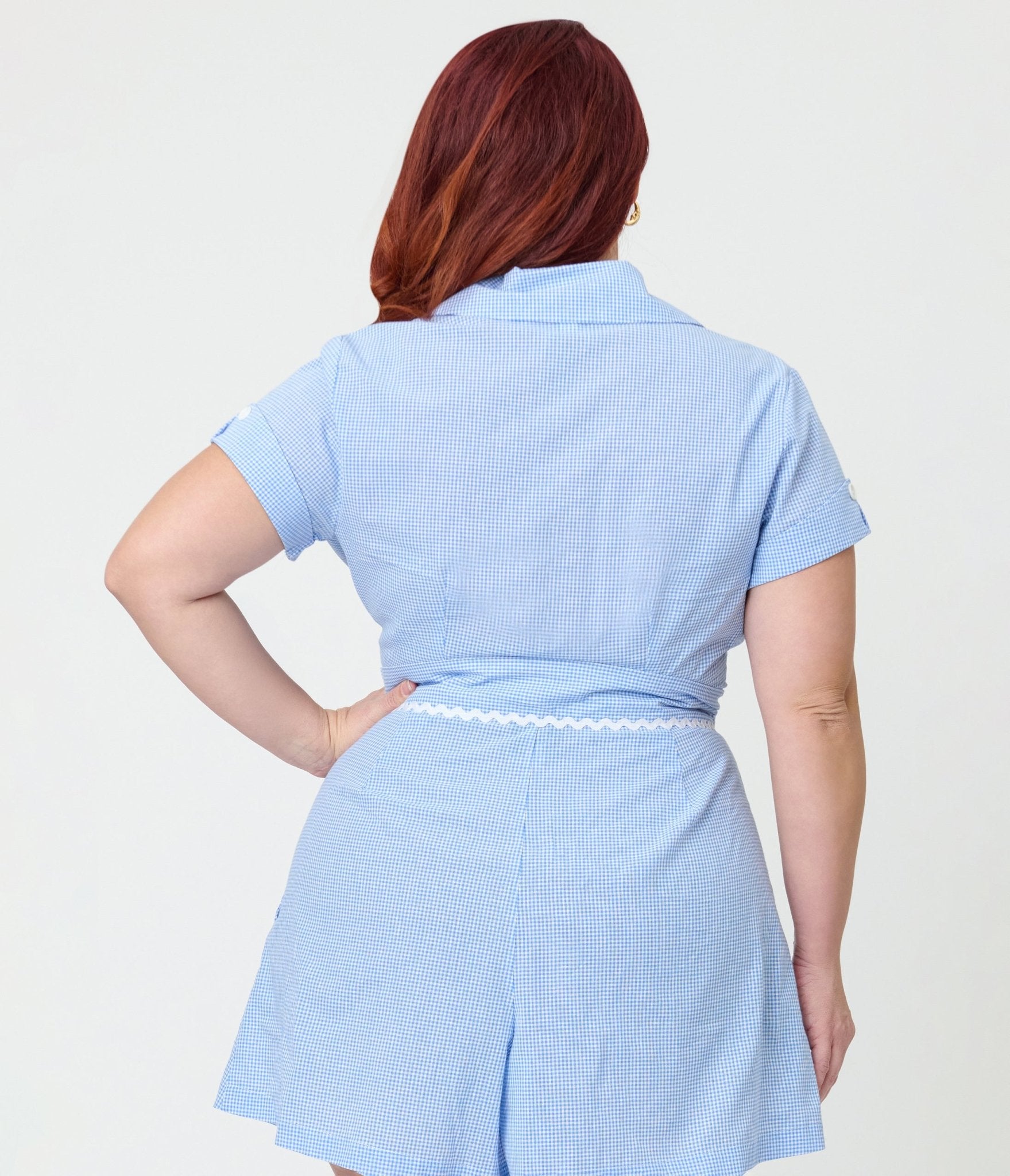 Unique Vintage Plus Size Blue Gingham & Veggie Embroidery Shirley Crop Top - Unique Vintage - Womens, TOPS, WOVEN TOPS