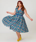 Unique Vintage Plus Size Blue Madras Plaid Shirt Swing Dress - Unique Vintage - Womens, DRESSES, SWING