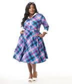 Unique Vintage Plus Size Blue & Purple Madras Plaid Shirt Dress - Unique Vintage - Womens, DRESSES, SWING
