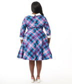 Unique Vintage Plus Size Blue & Purple Madras Plaid Shirt Dress - Unique Vintage - Womens, DRESSES, SWING