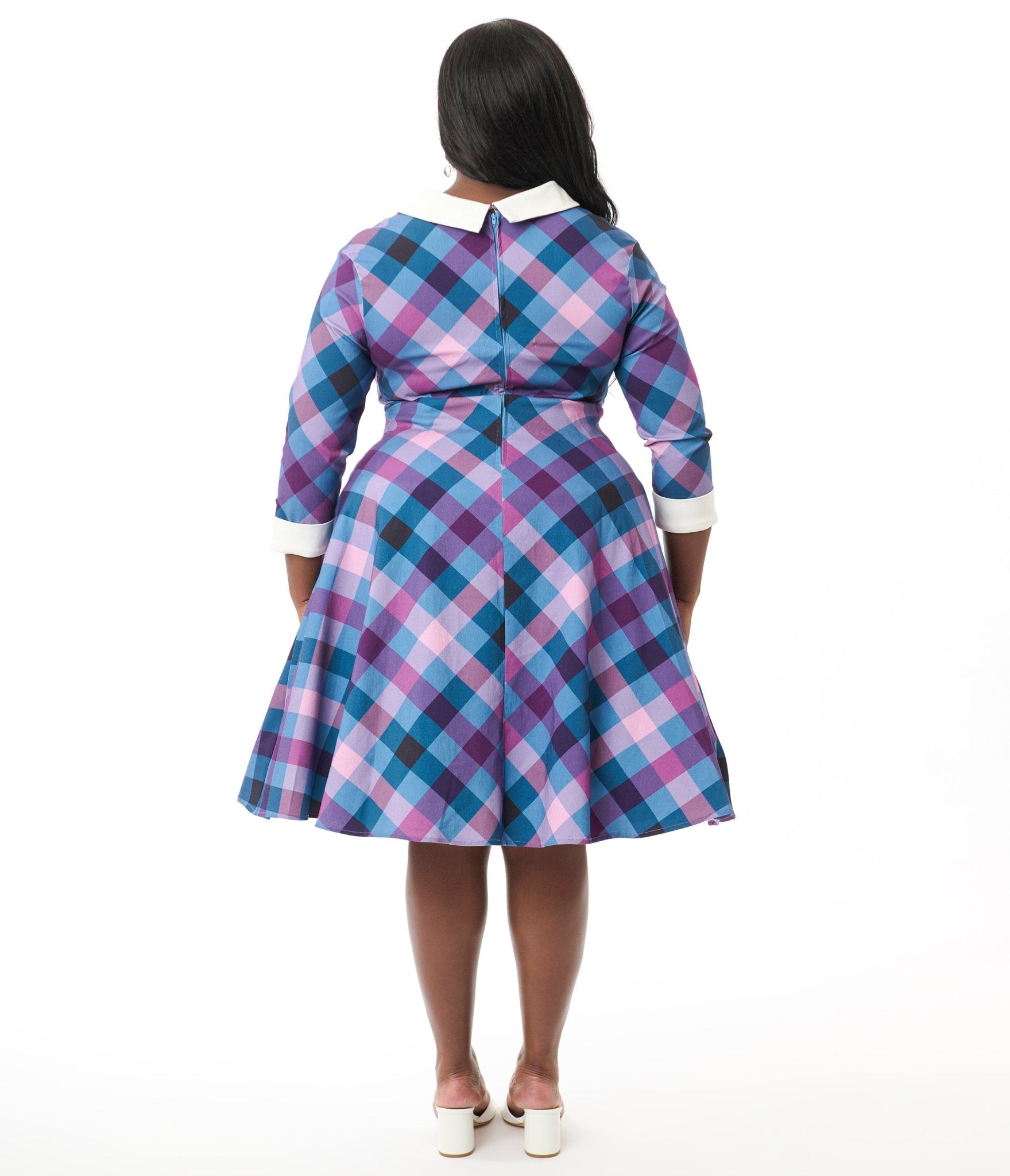 Unique Vintage Plus Size Blue & Purple Madras Plaid Shirt Dress - Unique Vintage - Womens, DRESSES, SWING