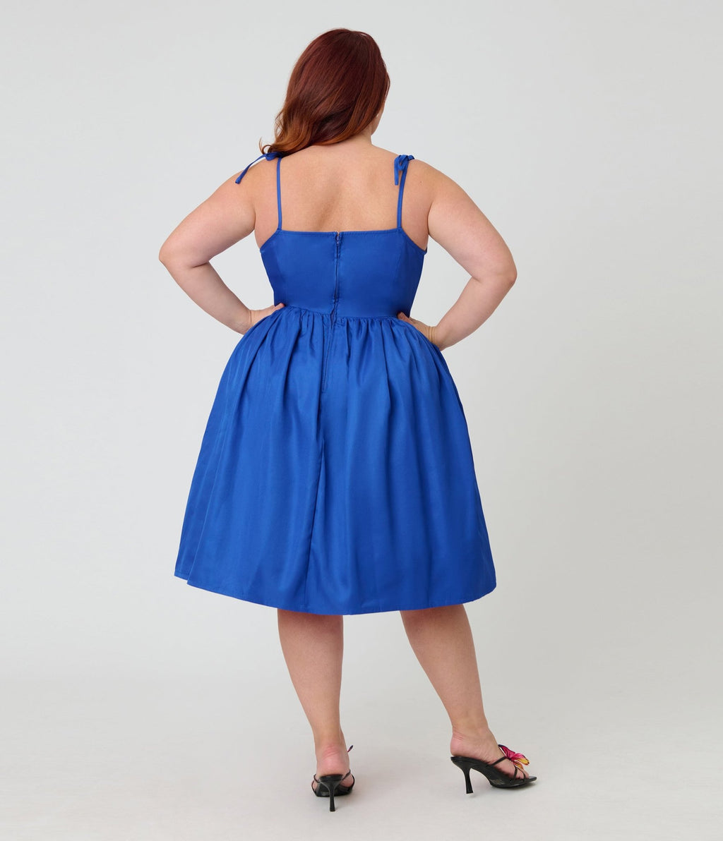 Unique Vintage Plus Size Blue & Rainbow Striped Butterfly Cutout Bobbie Swing Dress - Unique Vintage - Womens, DRESSES, SWING