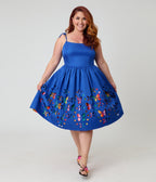Unique Vintage Plus Size Blue & Rainbow Striped Butterfly Cutout Bobbie Swing Dress - Unique Vintage - Womens, DRESSES, SWING