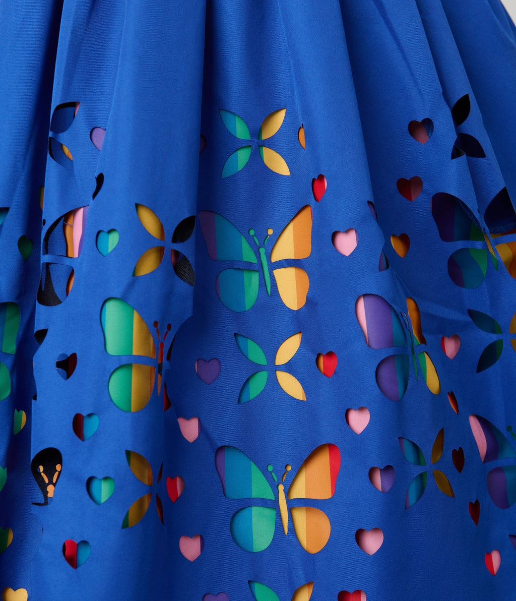 Unique Vintage Plus Size Blue & Rainbow Striped Butterfly Cutout Bobbie Swing Dress - Unique Vintage - Womens, DRESSES, SWING