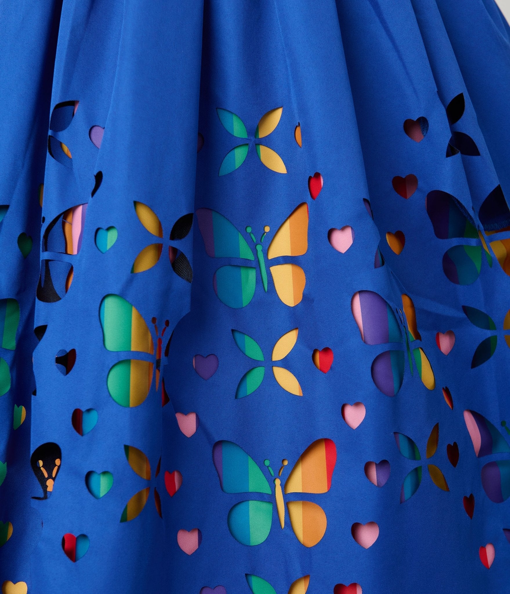 Unique Vintage Plus Size Blue & Rainbow Striped Butterfly Cutout Bobbie Swing Dress - Unique Vintage - Womens, DRESSES, SWING
