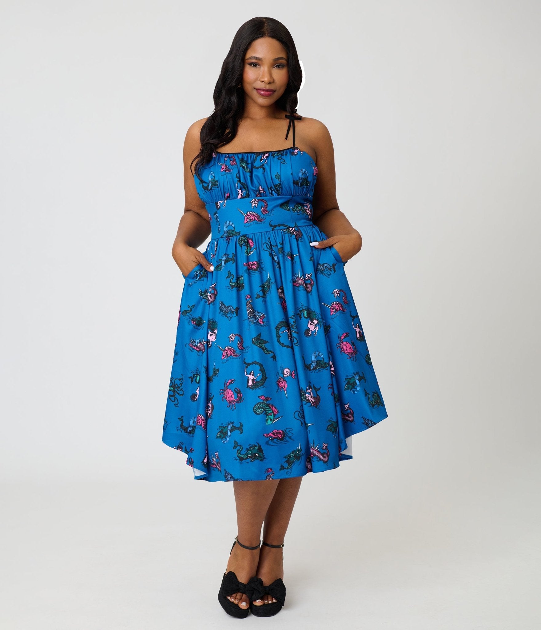 Unique Vintage Plus Size Blue Sea Creatures Sleeveless Swing Dress - Unique Vintage - Womens, DRESSES, SWING