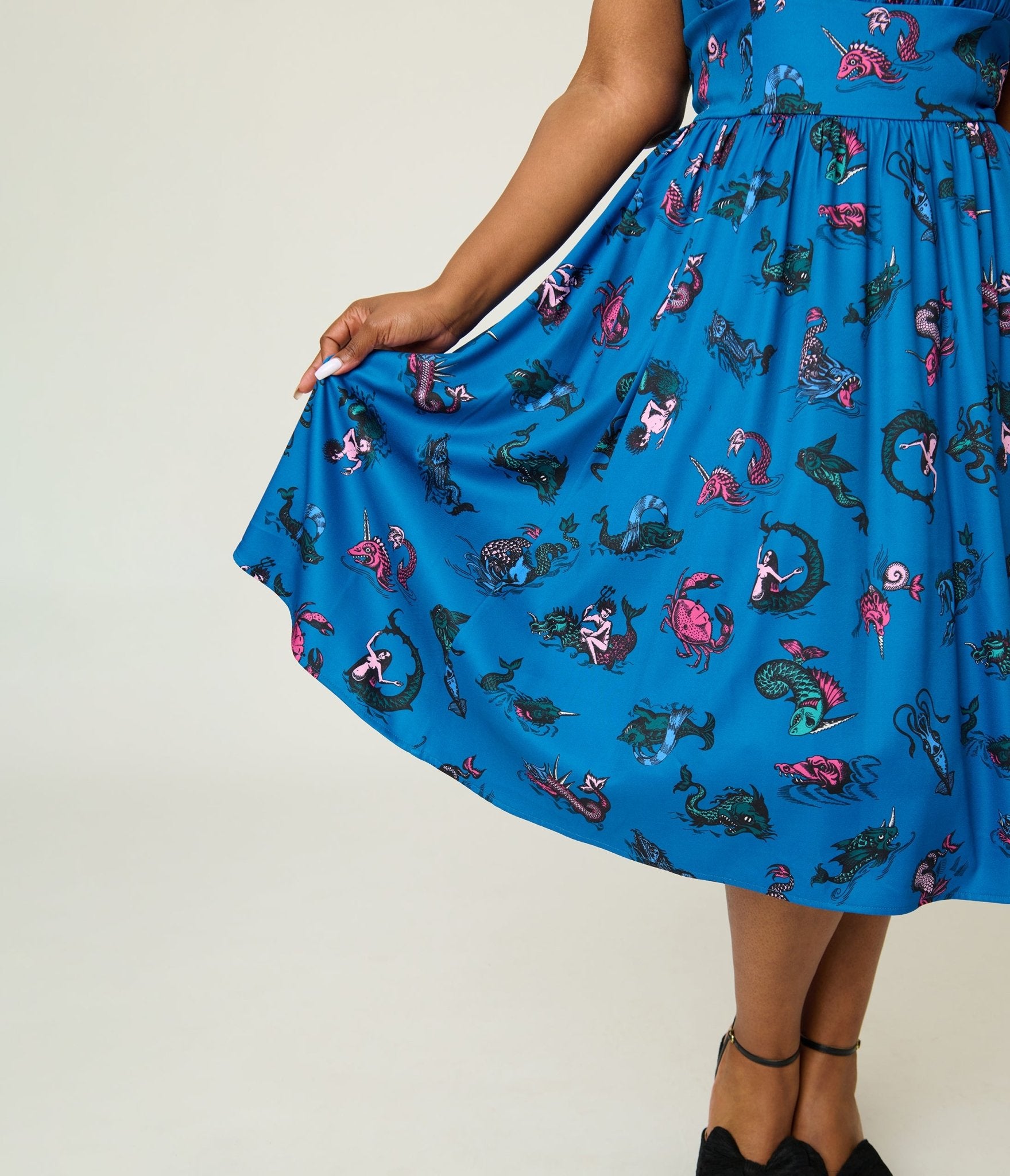 Unique Vintage Plus Size Blue Sea Creatures Sleeveless Swing Dress - Unique Vintage - Womens, DRESSES, SWING