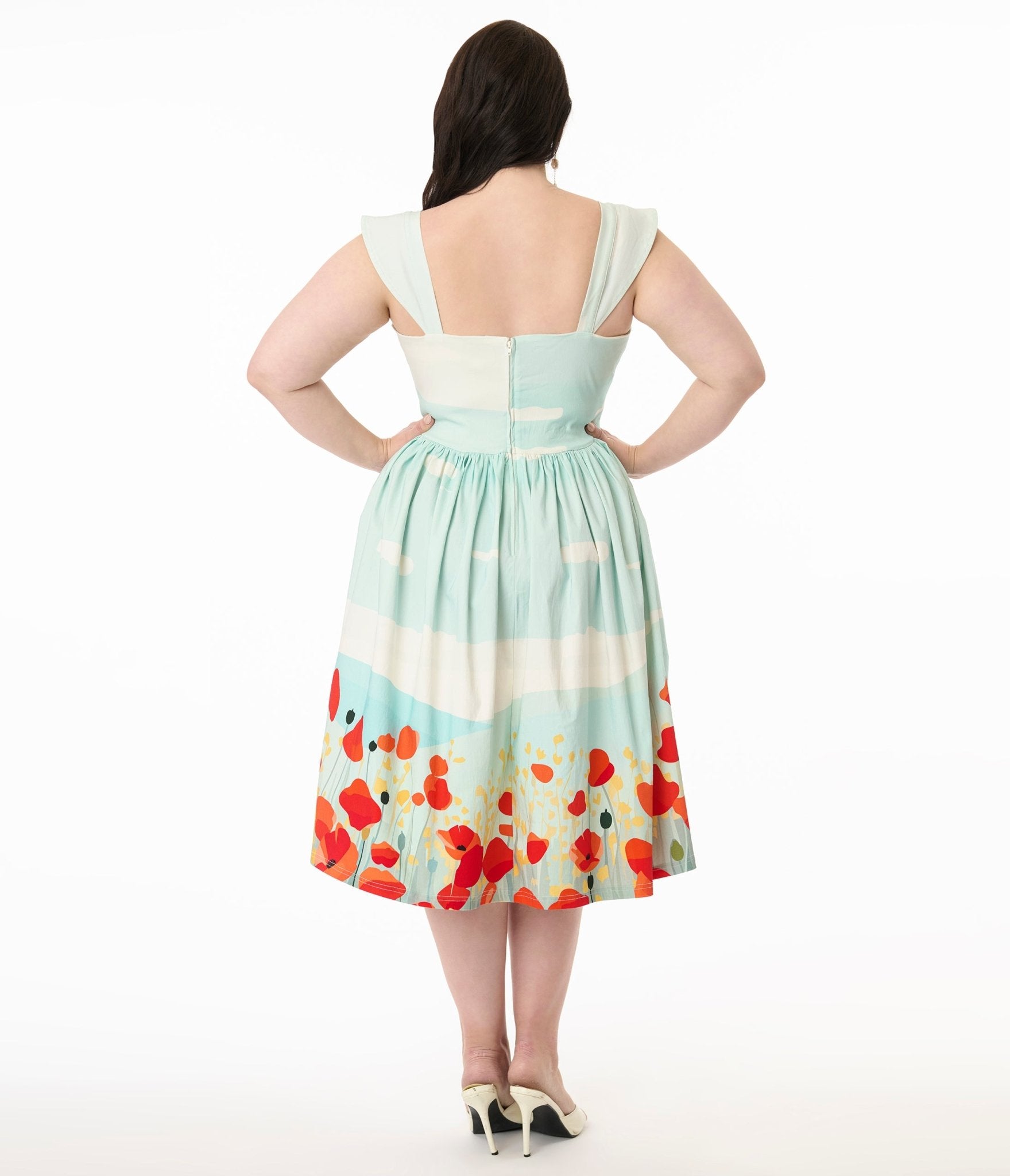 Unique Vintage Plus Size Blue Sky & Poppy Field Sleeveless Swing Dress - Unique Vintage - Womens, DRESSES, SWING
