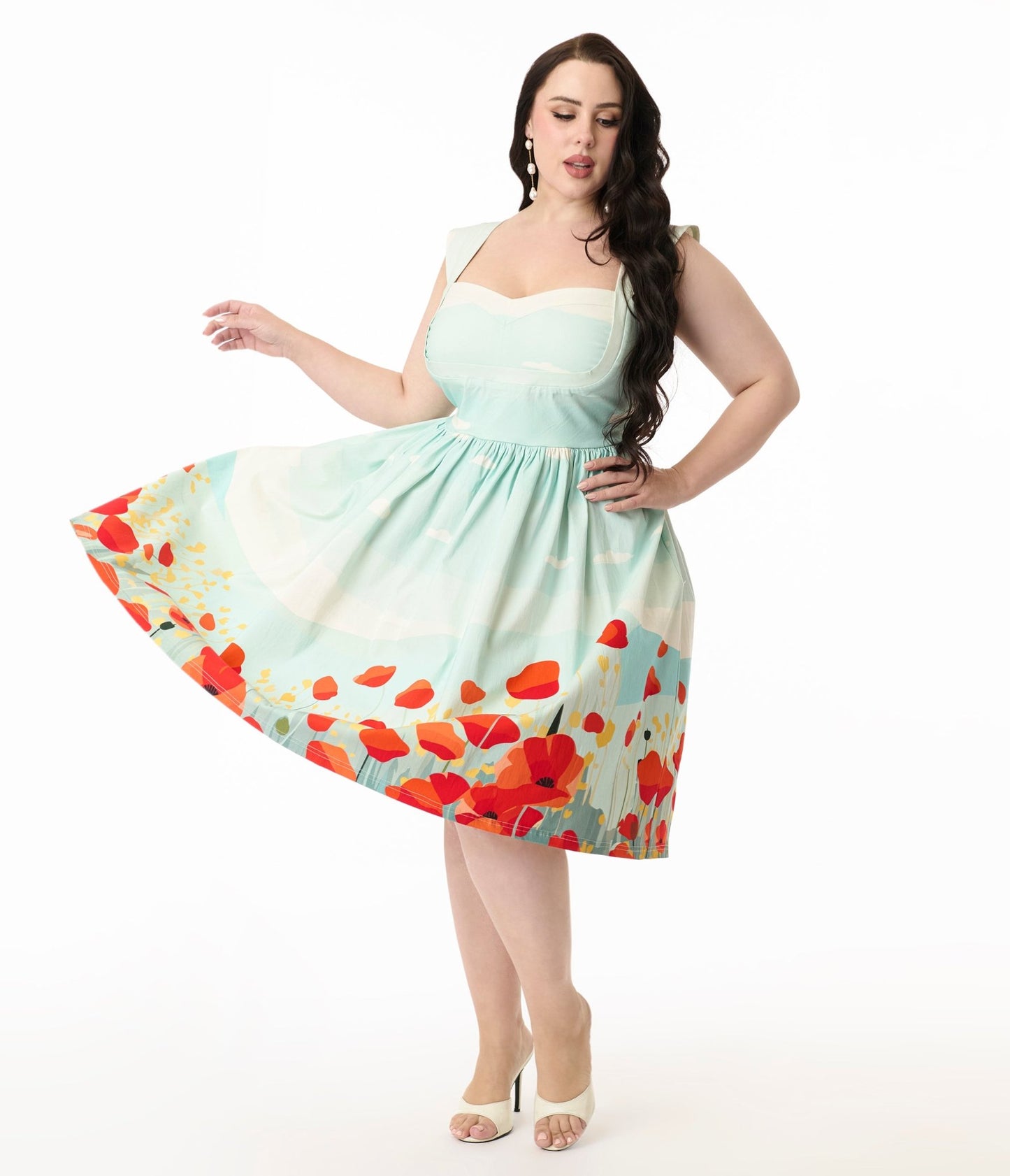 Unique Vintage Plus Size Blue Sky & Poppy Field Sleeveless Swing Dress - Unique Vintage - Womens, DRESSES, SWING