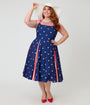 Unique Vintage Plus Size Blue & Stars Americana Striped Swing Dress
