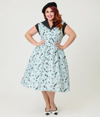 Unique Vintage Plus Size Blue Stripe & Paris Cafe Print Swing Dress - Unique Vintage - Womens, DRESSES, SWING