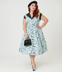 Unique Vintage Plus Size Blue Stripe & Paris Cafe Print Swing Dress
