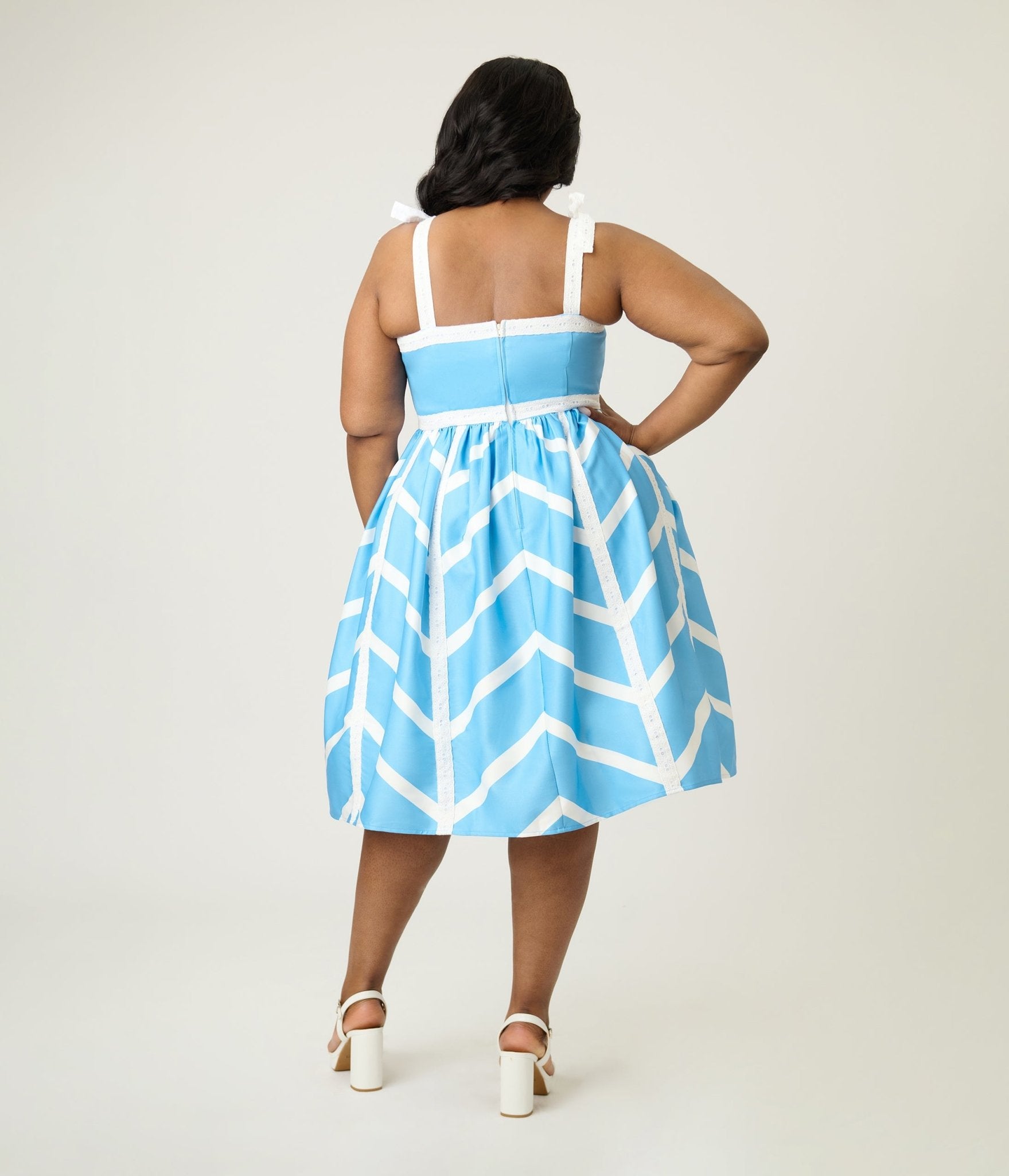 Unique Vintage Plus Size Blue & White Chevron Eyelet Swing Dress - Unique Vintage - Womens, DRESSES, SWING