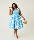 Unique Vintage Plus Size Blue & White Chevron Eyelet Swing Dress - Unique Vintage - Womens, DRESSES, SWING
