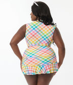 Unique Vintage Plus Size Bright Rainbow Gingham Swim Top - Unique Vintage - Womens, SWIM, TOP